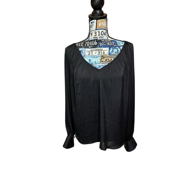 Nine West Black Sheer Striped Print Long Sleeve Work Business Blouse Sz S - Picture 3 of 13